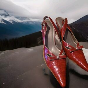 VTG NINA RED & GOLD BOW PATENT Women's Pumps Heels Size 10